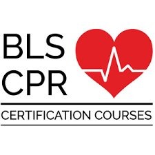 Logo for BLS CPR Certification Courses. It features the text "BLS CPR" next to a red heart with a white EKG line, above the words "Certification Courses" separated by a horizontal line.