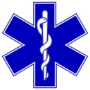 Star of Life symbol, featuring a blue six-pointed star with a white rod and a snake coiled around it at the center.